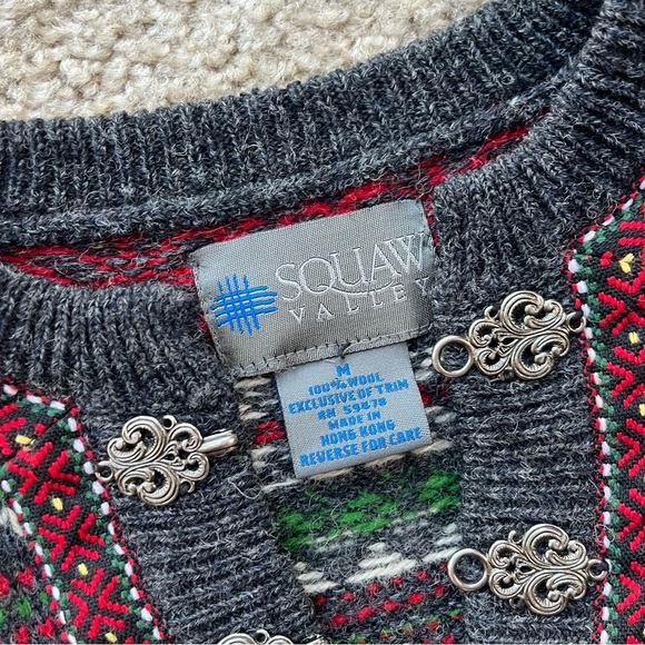 Squaw Valley Vintage 100% Wool Nordic Fair Isle Sweater Women's Size Medium - Picture 5 of 8